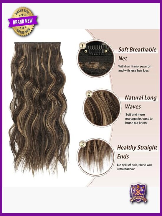 4-Piece Clip In Hair Extensions, 20 Inch Long Wavy Synthetic Full Head Hairpiece main image 6